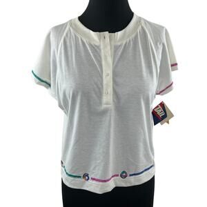 VINTAGE TAIL White Henley Top Button Tennis Raglan Short Sleeve Size Small S NEW